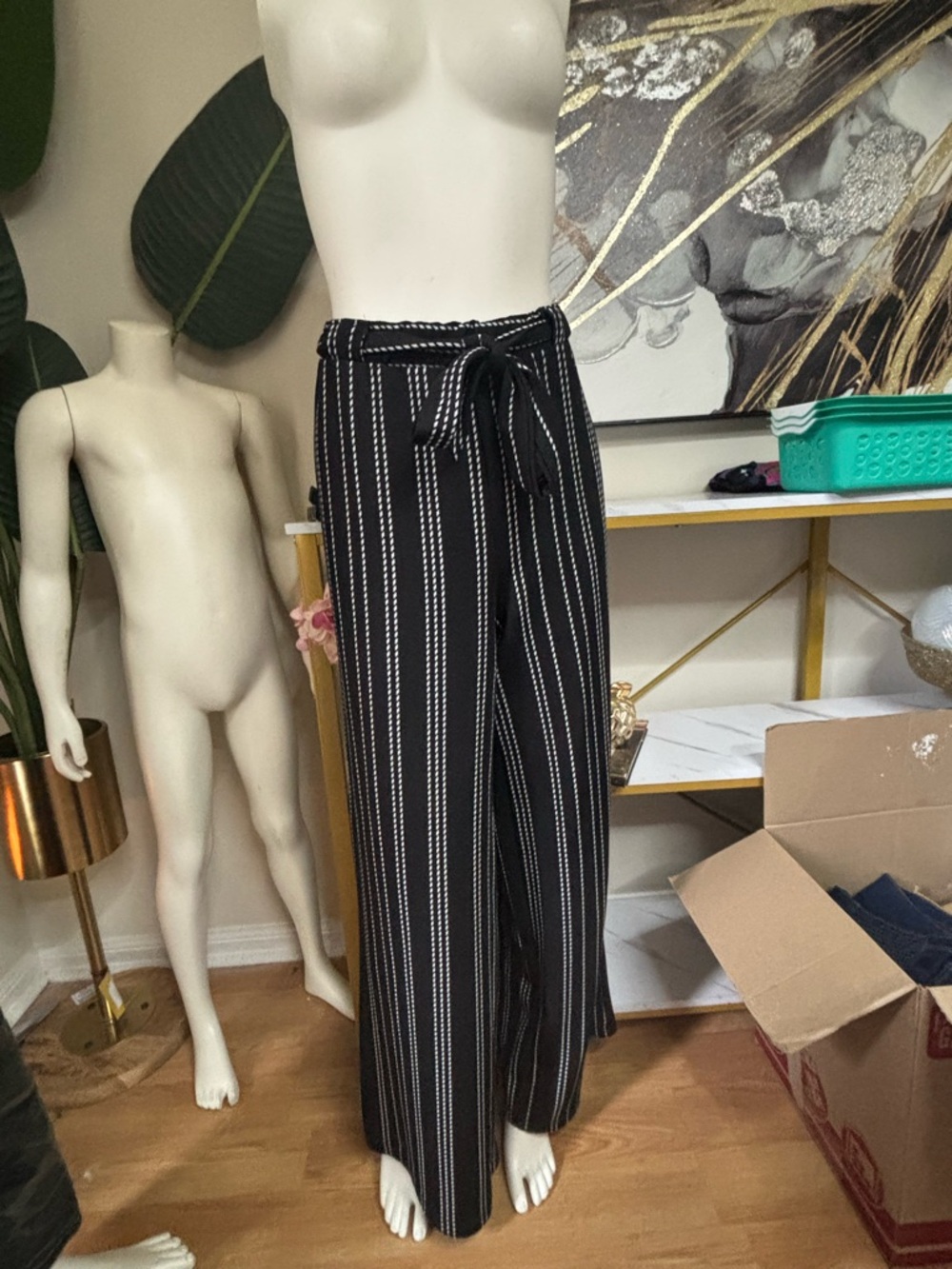 Black Vertical Stripe Wide Leg Pants